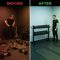 TitanForge Elite Dumbbell Rack — Before & After