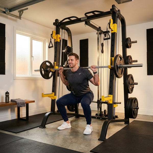 Counterbalanced Smith Machine Engineered for Home Gyms, 11-Gauge Steel, Dual Cable Columns, Pull-Up Station